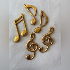 Gold Music Notes Ornaments - Set of 5